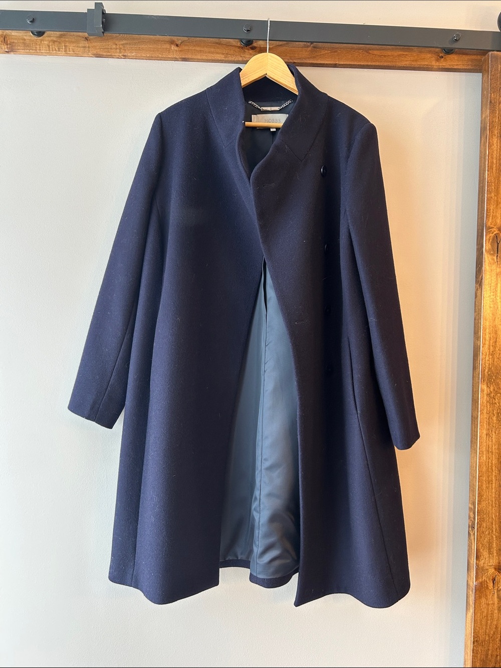 Women's Navy Wool Pea Coat - Structured Collar